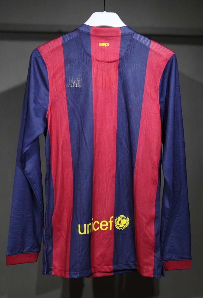 Authentic Barcelona Retro Jersey Home Long Sleeve Soccer Shirt 2014-15