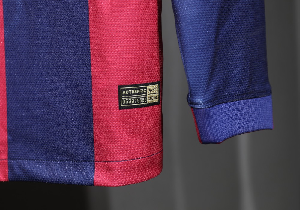 Authentic Barcelona Retro Jersey Home Long Sleeve Soccer Shirt 2014-15