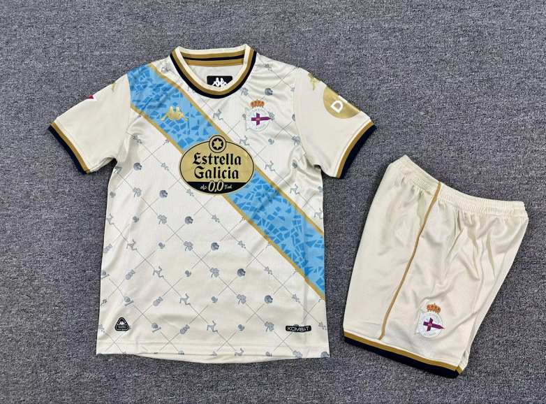 Deportivo La Coruña Soccer Jersey Away Kids Jersey & Shorts Kit 2025/26 in Off-White