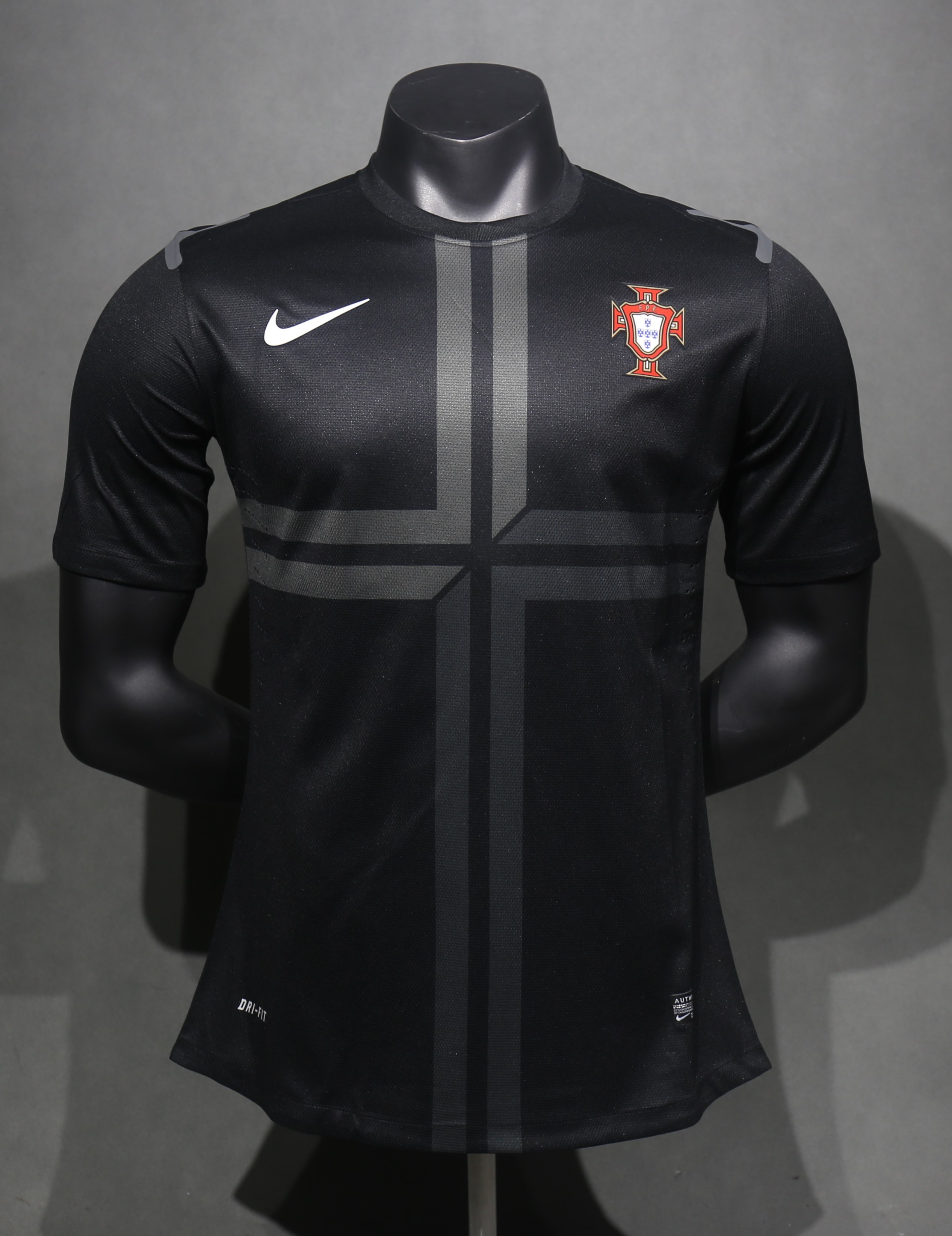 Portugal Retro Authentic Soccer Jersey Away Shirt 2013 in Black
