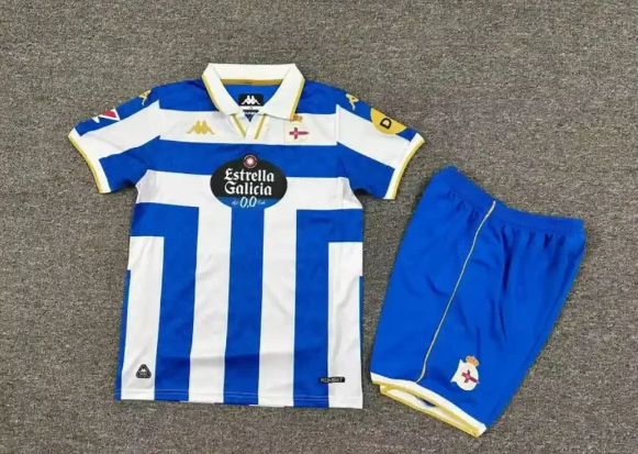 Deportivo La Coruña Soccer Jersey Home Kids Jersey & Shorts Kit 2025/26 in White&Blue