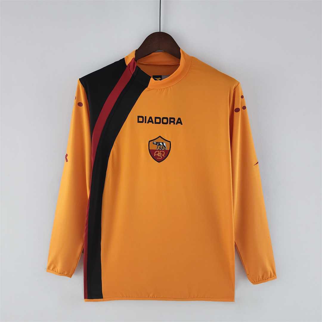 ROMA Retro Soccer Jersey Home Long Sleeve Custom Shirt 2005/06 in Yellow