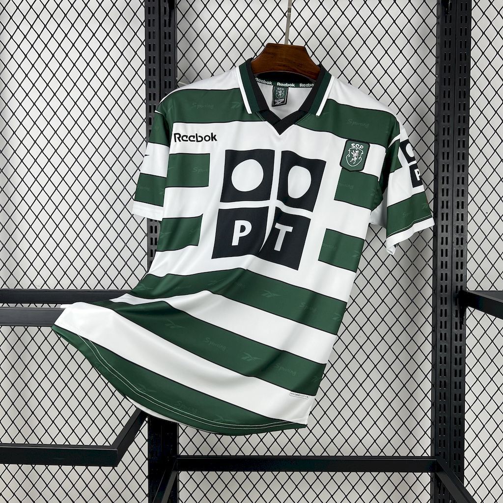 Sporting CP Retro Soccer Jersey Home Custom Shirt 2000/01 in Green&White
