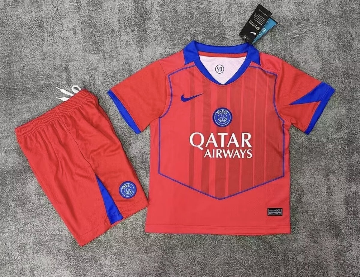 PSG Soccer Jersey Third Away Kids Jersey & Shorts Kit 2025/26 in Red