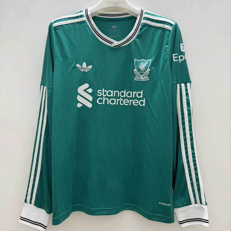 Liverpool Football Jersey Third Away Long Sleeve Custom Shirt 2025/26 in Green