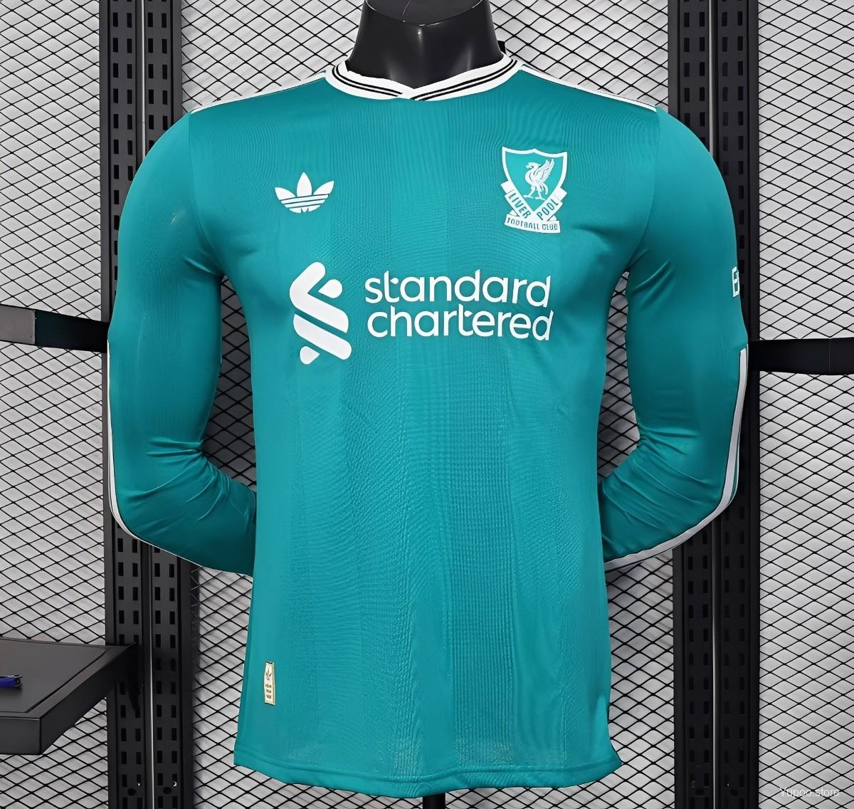 Liverpool Authentic Football Jersey Third Away Long Sleeve Shirt 2025/26 in Green