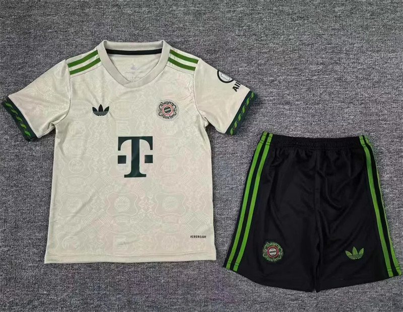 Bayern Munich Oktoberfest Special Edition Kids Kit Jerseys+Shorts 2025/26 in Off-White