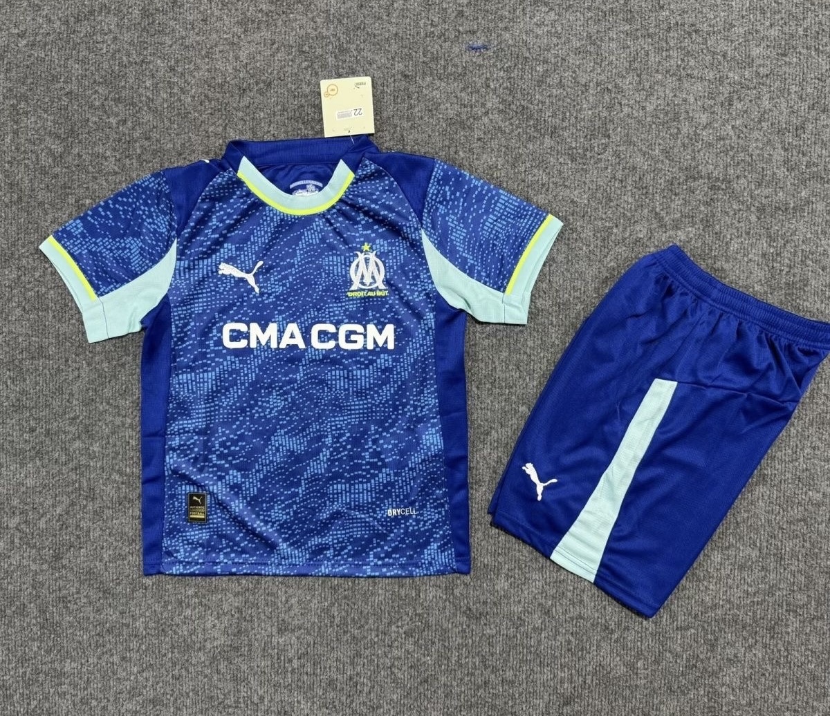 Marseille Soccer Jersey Third Away Kids Kit Jerseys+Shorts 2025/26 in Blue