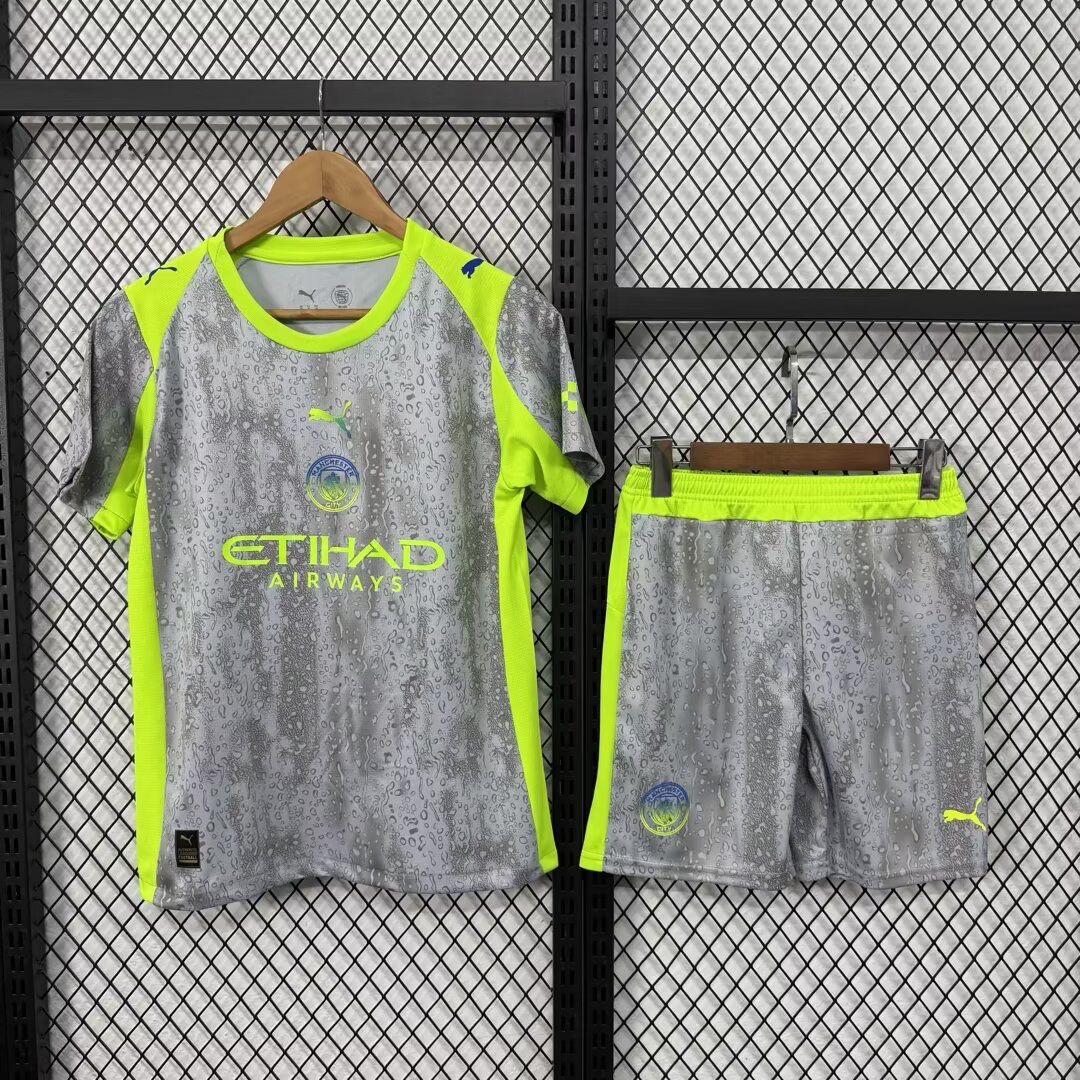 Manchester City Third Away Kids Jersey & Shorts Kit 2025/26 in Gray