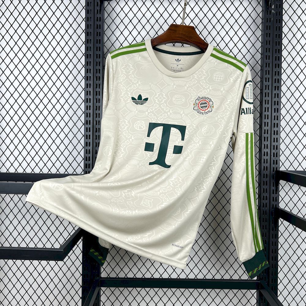 Bayern Munich Soccer Jersey Oktoberfest Special Edition Long Sleeve Shirt 2025/26 in Off-White