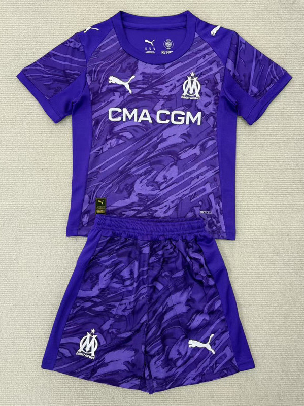 Marseille Soccer Jersey Goalkeeper Kids Kit Jerseys+Shorts 2025/26