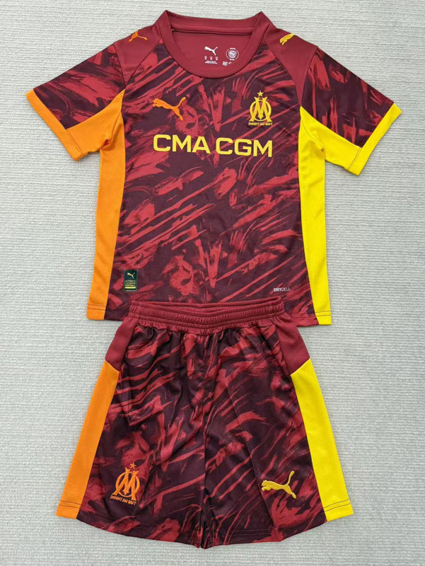 Marseille Soccer Jersey Goalkeeper Kids Kit Jerseys+Shorts 2025/26 in Red