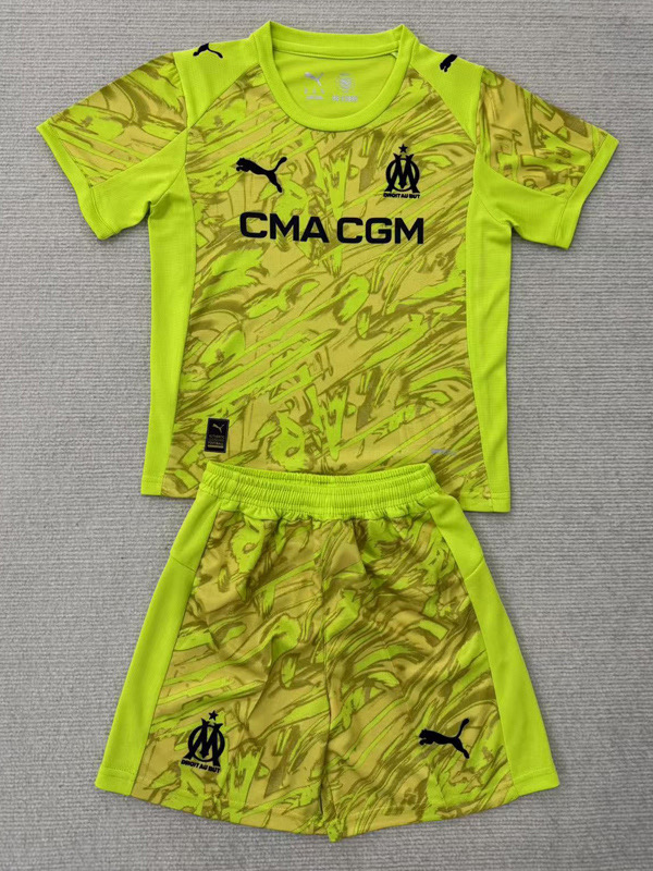 Marseille Soccer Jersey Goalkeeper Kids Kit Jerseys+Shorts 2025/26 in Yellow