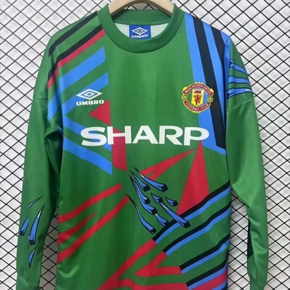 Manchester United Retro Football Jersey Goalkeeper Long Sleeve Custom Shirt 1992/93 in Green