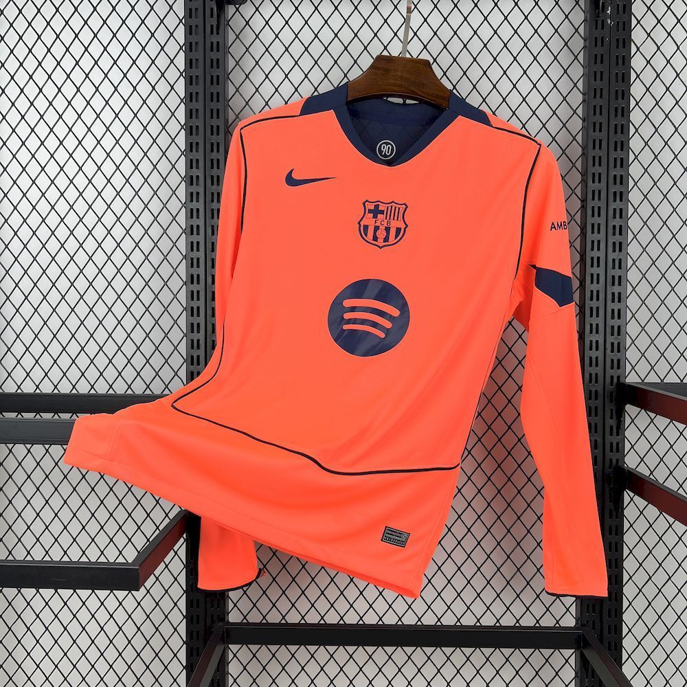 Barcelona Third Away Long Sleeve Soccer Jersey Custom Shirt 2025/26 in Orrange