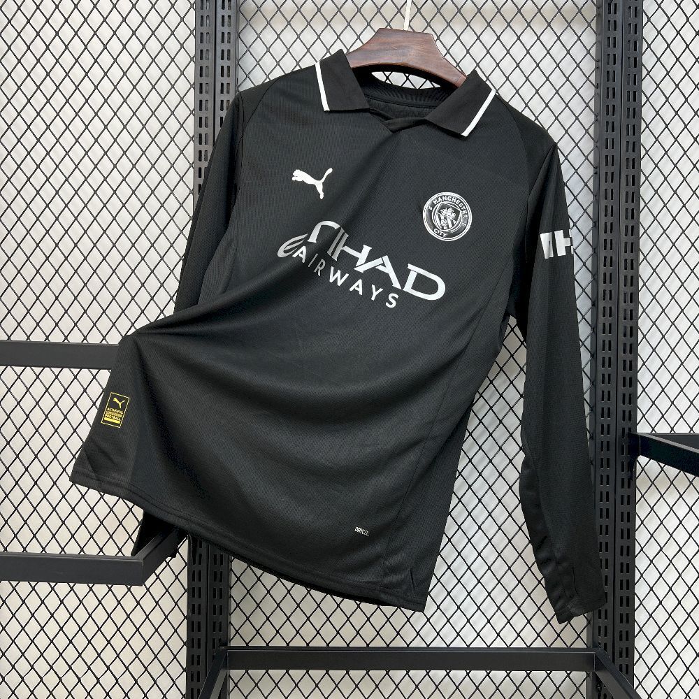 Manchester City Away Long Sleeve Football Jersey Custom Shirt 2025/26 in Black