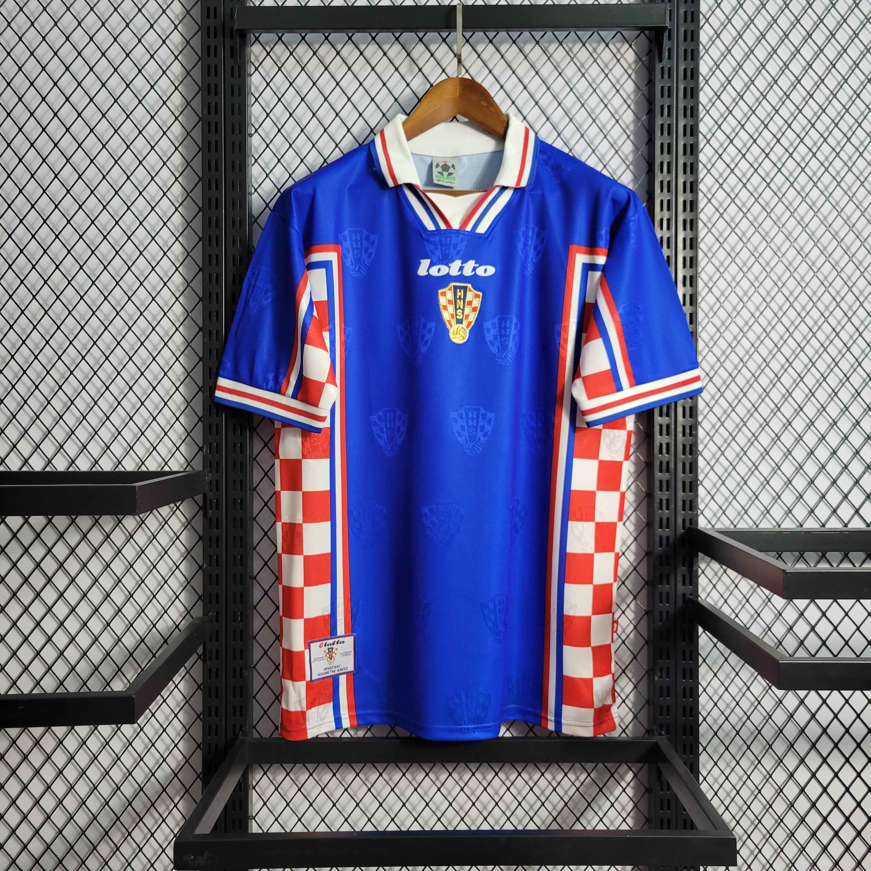 Croatia Retro Soccer Jersey Away Custom Shirt World Cup 1998 in Blue
