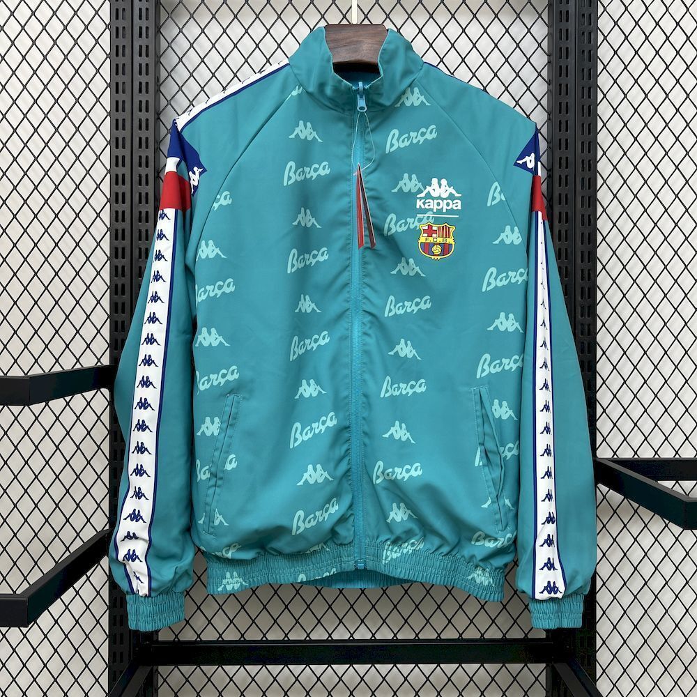 Barcelona Retro Reversible Double-Sides Windbreaker Jacket Green&Amp;blue 2025/26 in Green&Blue