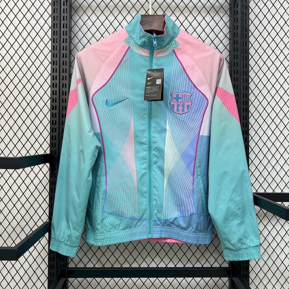 Barcelona Retro Reversible Double-Sides Windbreaker Jacket Green&Amp;pink 2025/26 in Green&Blue
