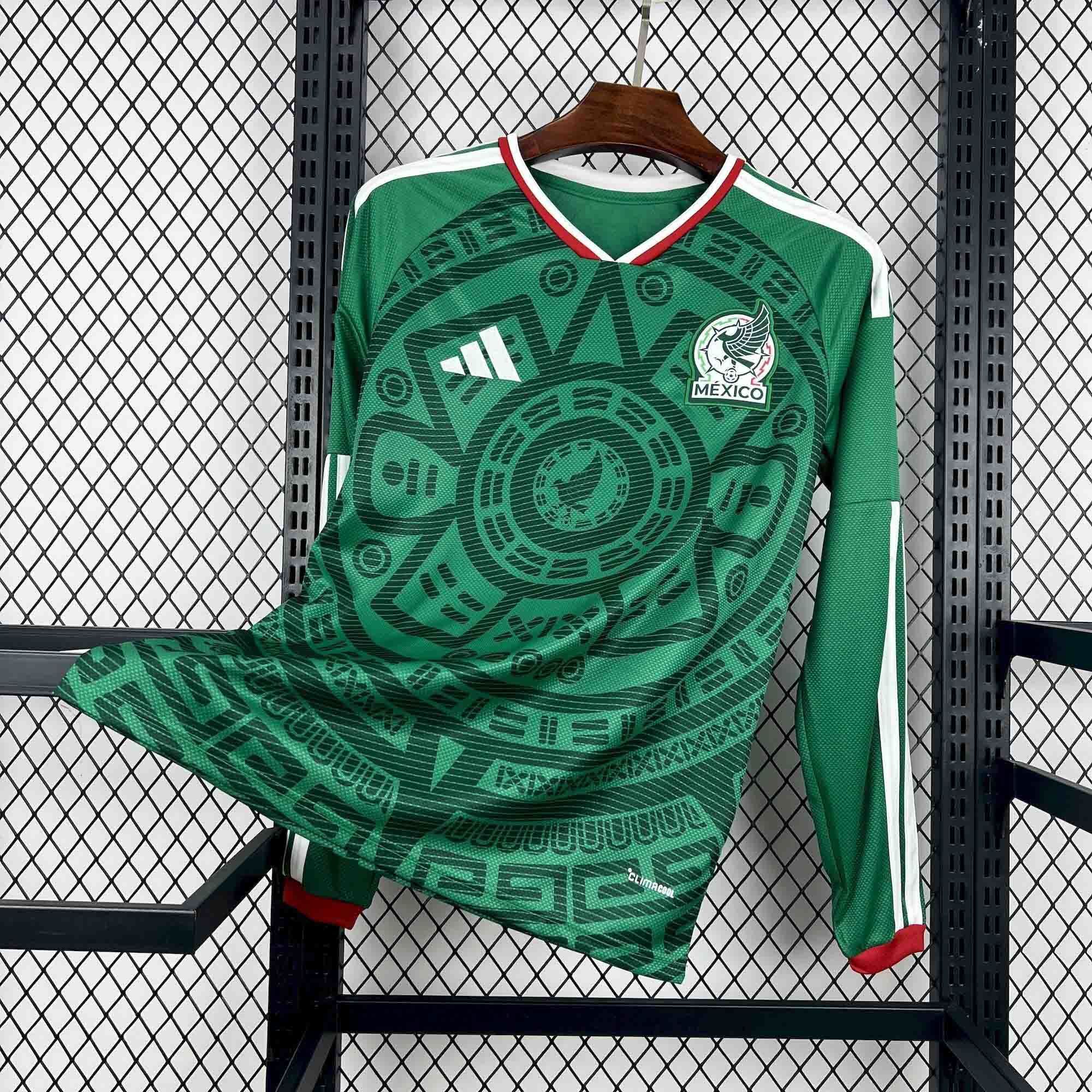 Mexico Soccer Jersey Home Custom Long Sleeve Shirt 2026 World Cup Edition in Green