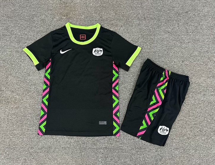Australia Soccer Jersey Away Kids Jersey & Shorts Kit World Cup 2025 in Black