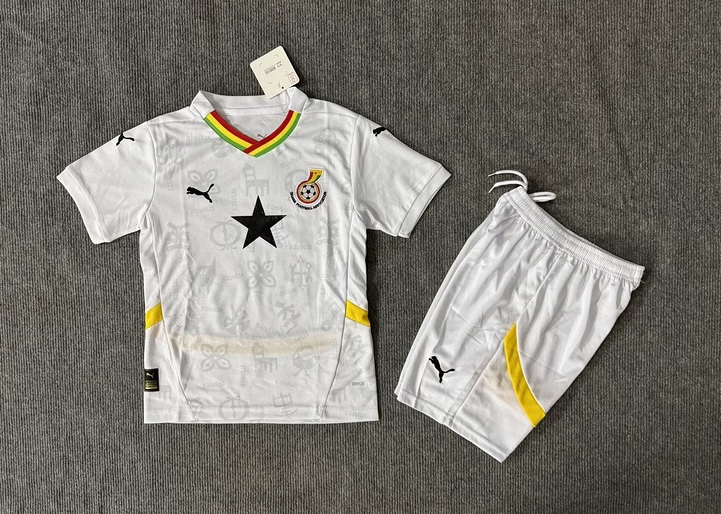 Ghana Soccer Jersey Home Kids Jersey & Shorts Kit World Cup 2024-25 in White