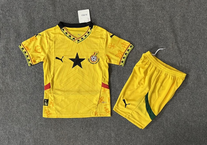 Ghana Soccer Jersey Away Kids Jersey & Shorts Kit World Cup 2024-25 in Yellow