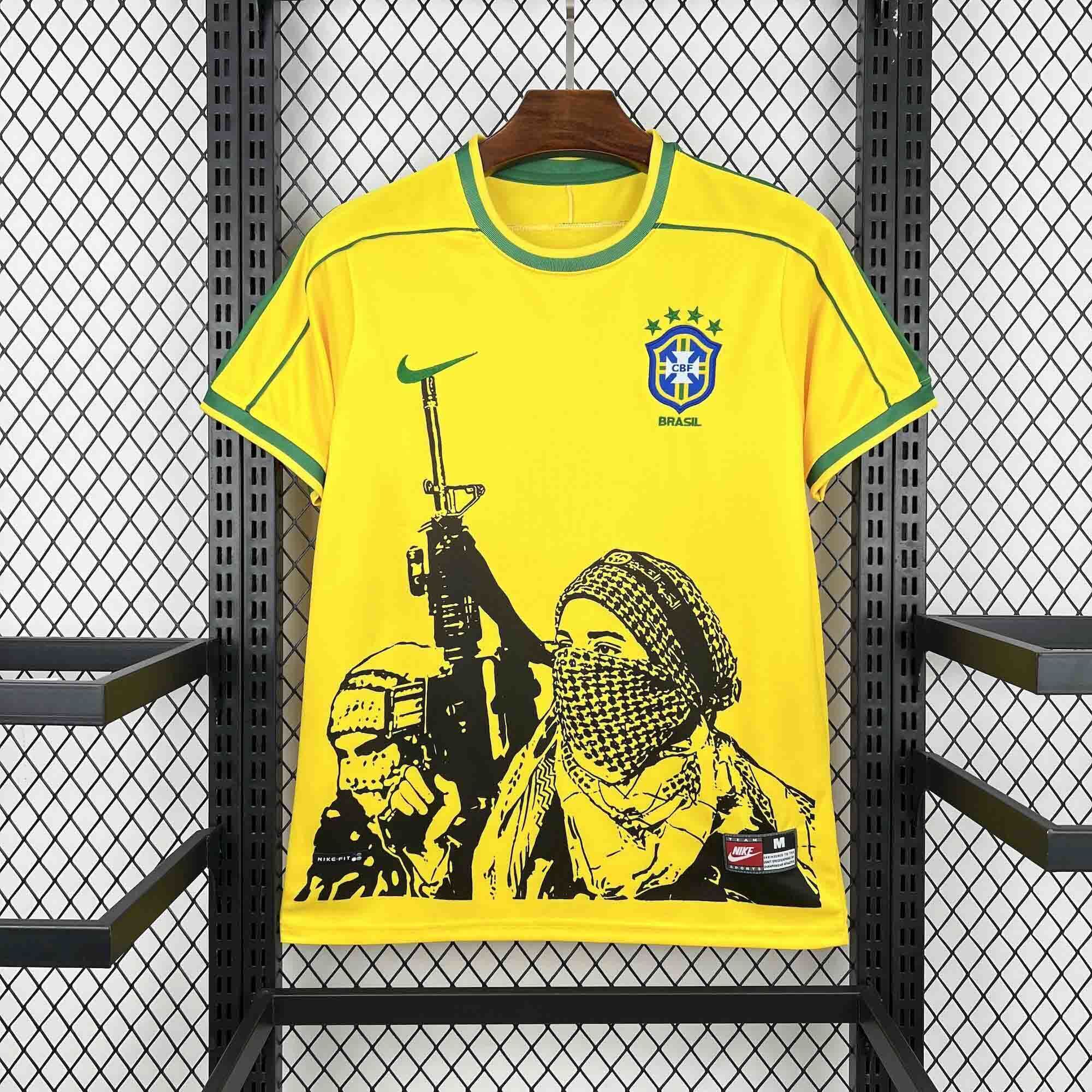 Brazil Retro Soccer Jersey Home Special Custom Shirt 1998 in Yellow