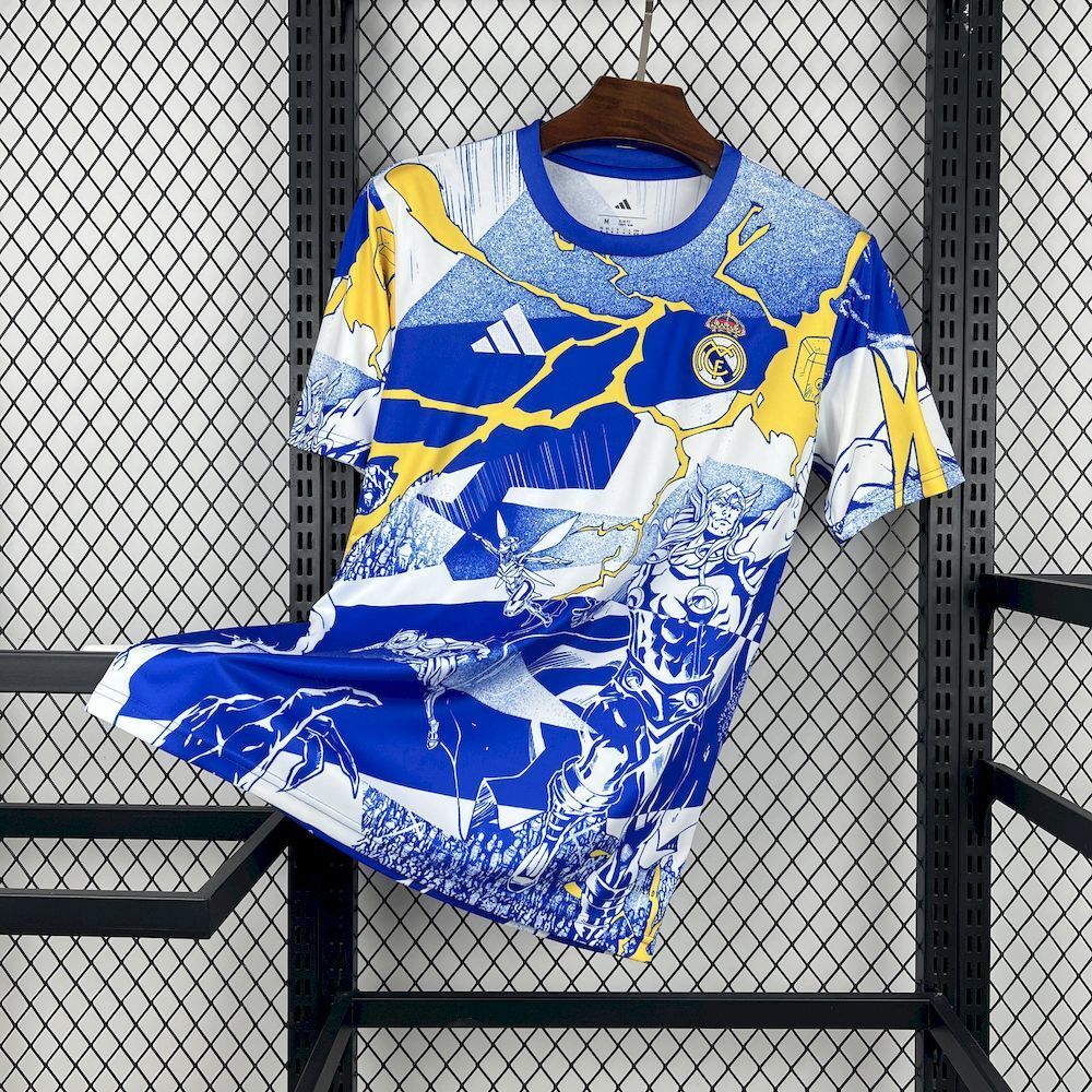Real Madrid Soccer Jersey Pre-Match Marvel Custom Shirt 2025/26 in Model Year: 2025/26 Country and League: Spain-La Liga