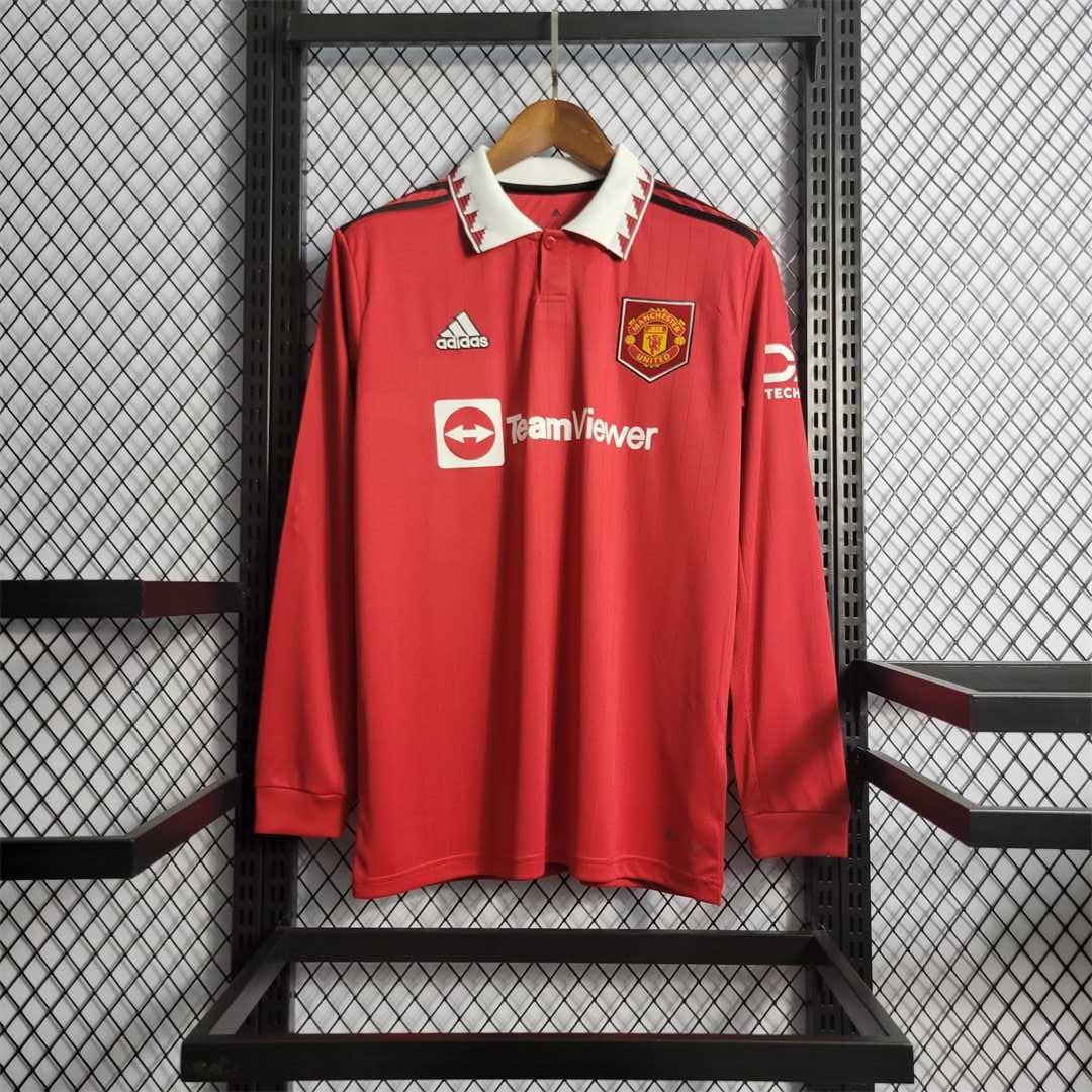 Manchester United Retro Home Long Sleeve Football Jersey Custom Shirt 2022/23 in Red