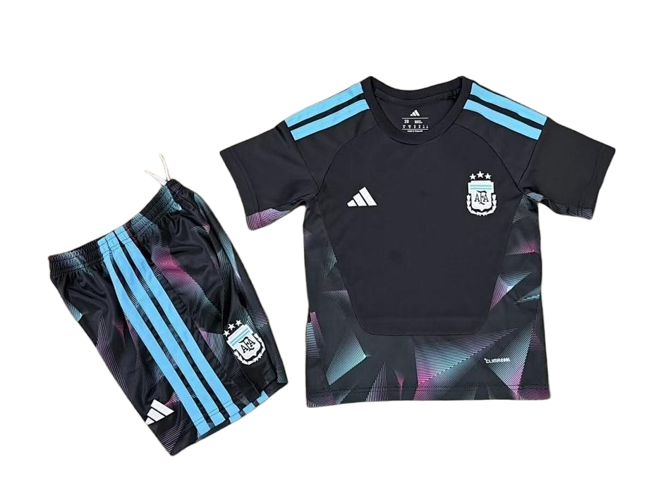 Argentina Goalkeeper Soccer Uniform Kids Jersey & Shorts Kit 2026 World Cup Edition in Black