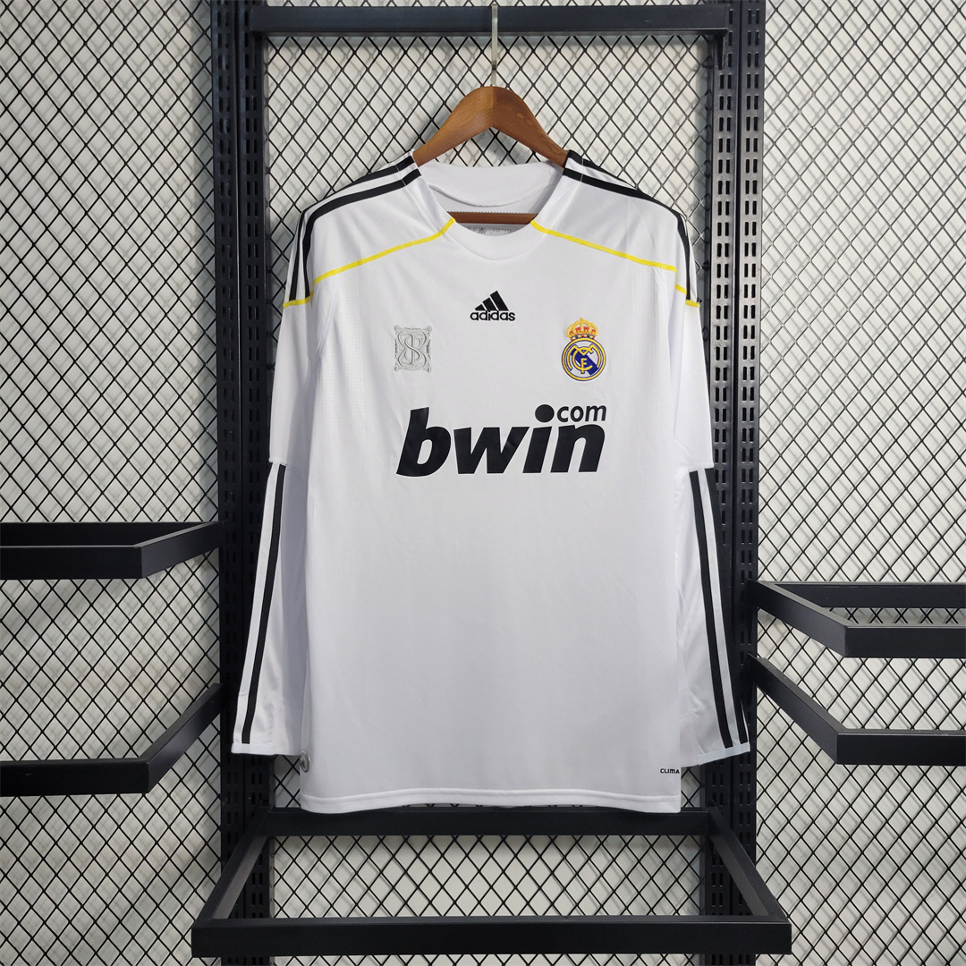 Real Madrid Retro Jersey Home Long Sleeve Custom Soccer Shirt 2009/10 in White