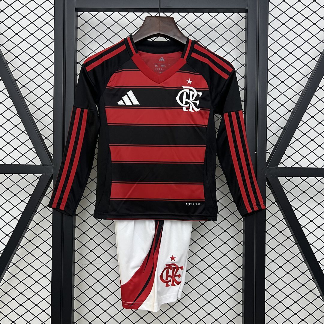 Flamengo Soccer Jersey Home Long Sleeve Kids Jersey & Shorts Kit 2025 in Red&Black