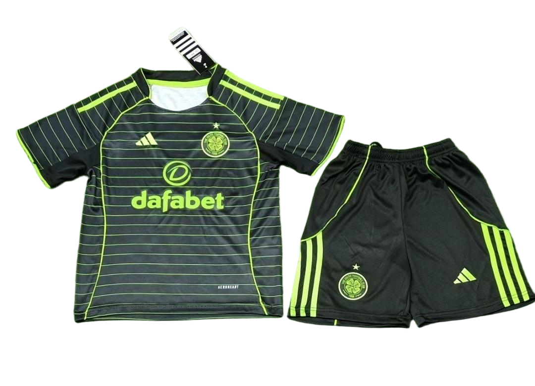 Celtic Soccer Jersey Away Kids Jersey & Shorts Kit 2025/26 in Black