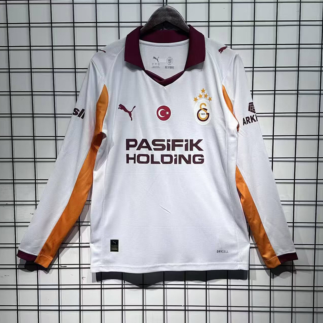 Galatasaray Away Long Sleeve Football Jersey Custom Shirt 2025/26 - with Sponsors in White