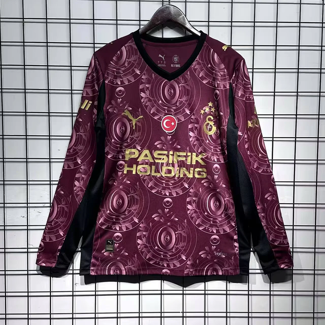 Galatasaray Third Away Long Sleeve Football Jersey Custom Shirt 2025/26 - with Sponsors in Claret