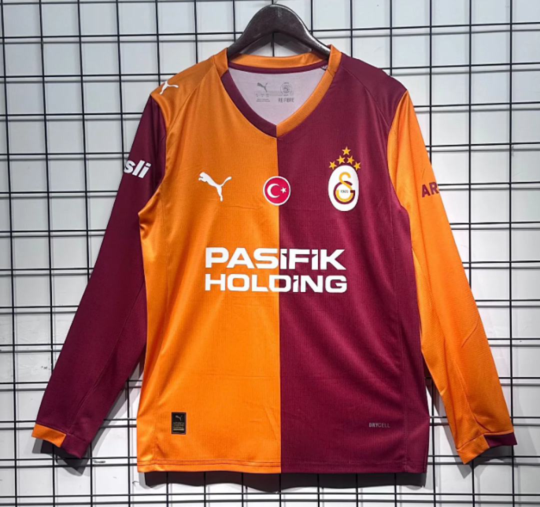 Galatasaray Home Long Sleeve Football Jersey Custom Shirt 2025/26 - with Sponsors in Red&Yellow