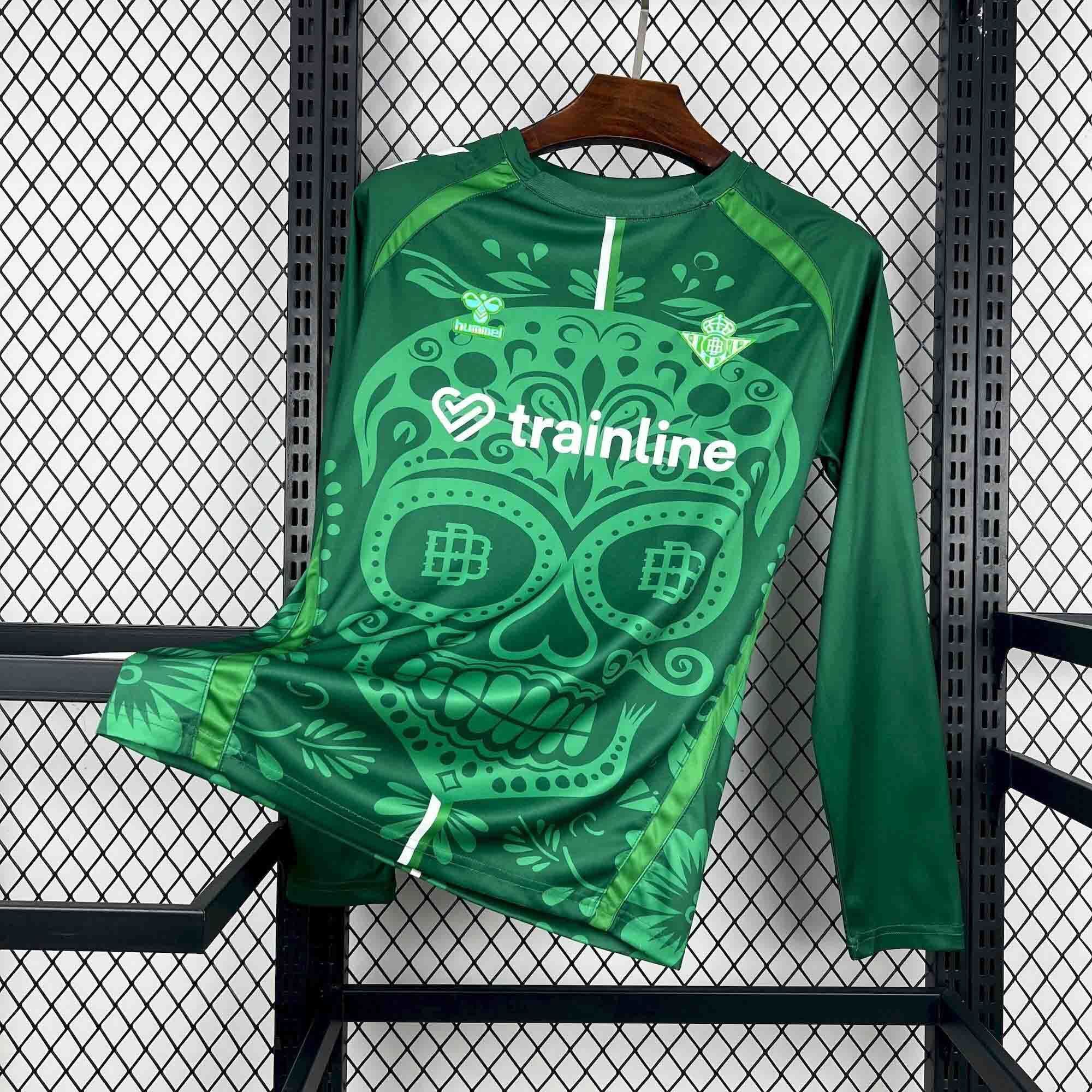 Real Betis Pre-Match Día De Muertos Long Sleeve Custom Soccer Jersey 2025/26 in Green