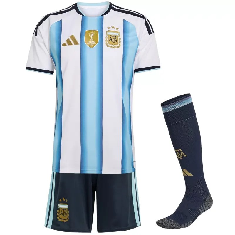 Argentina Home Soccer Uniform Kids Full Kit 2026 World Cup Edition in White&Blue
