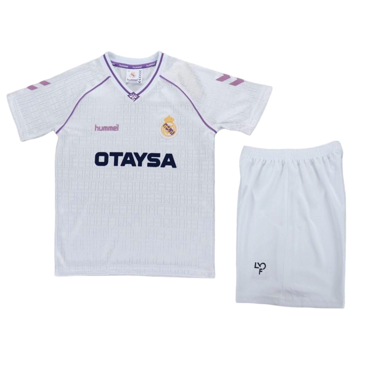 Real Madrid Retro Jersey Home Kids Jersey & Shorts Kit 1990-92 in White