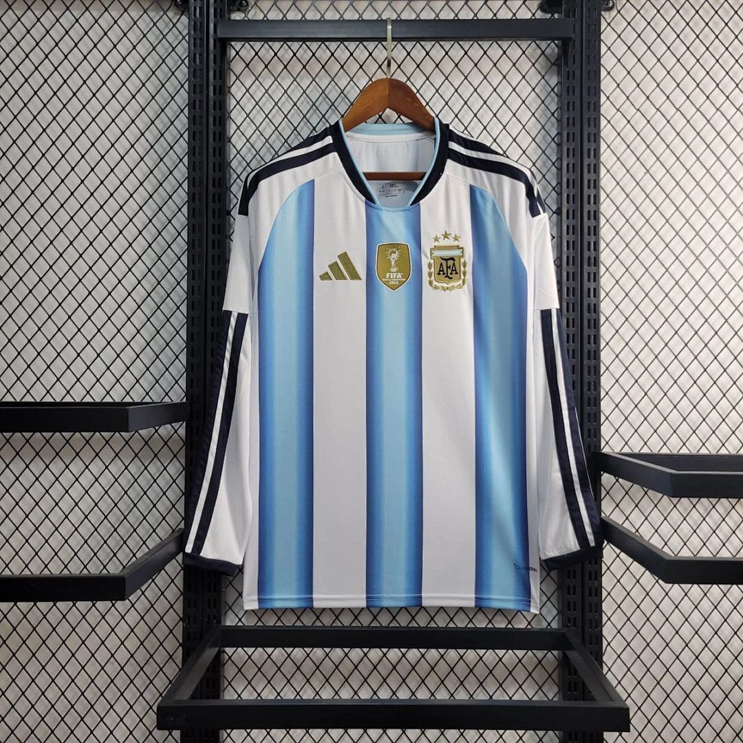 Argentina Soccer Jersey Home Long Sleeve Custom Shirt 2026 World Cup Edition in White&Blue