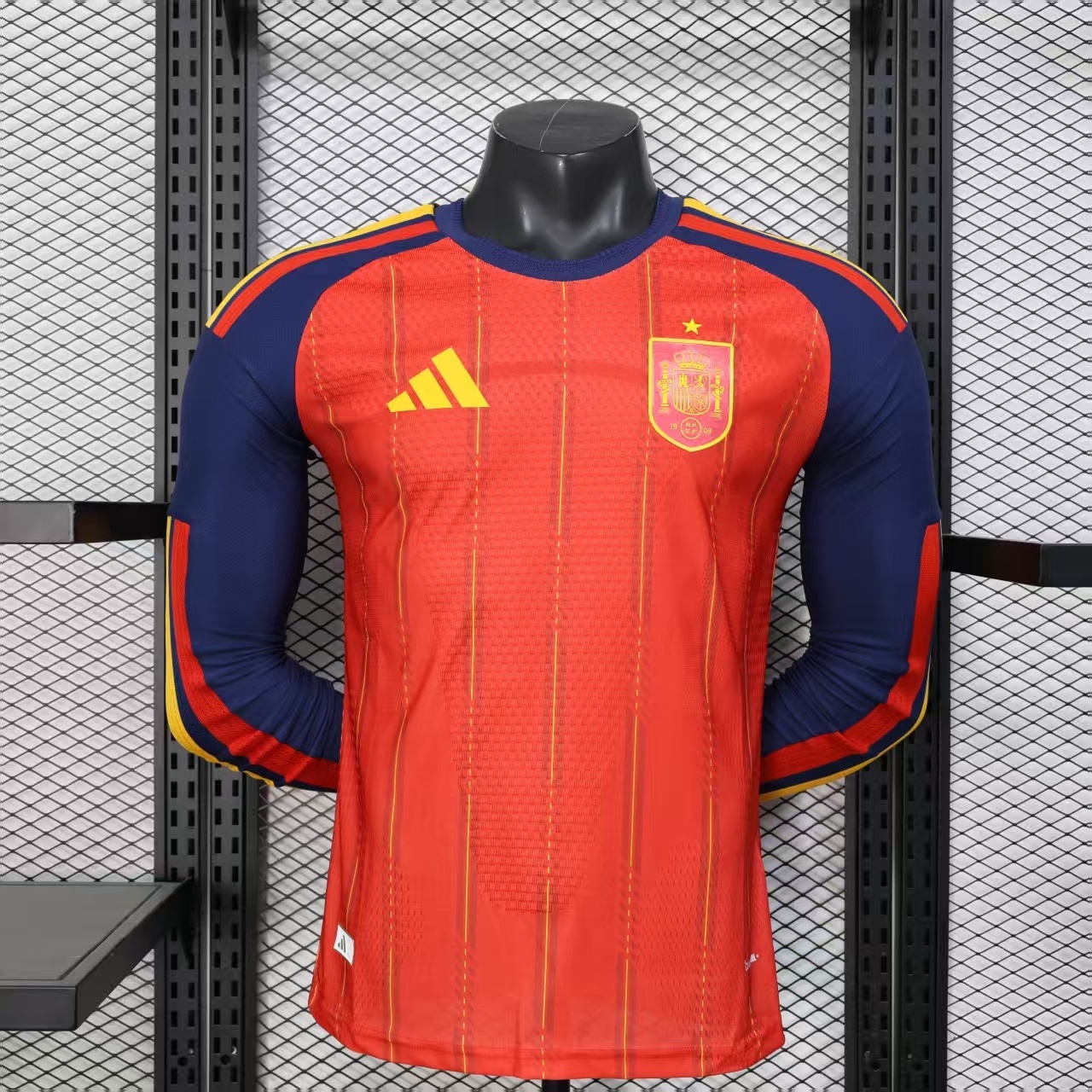 Spain Authentic Soccer Jersey Home Long Sleeve Shirt 2026 World Cup Edition in Red
