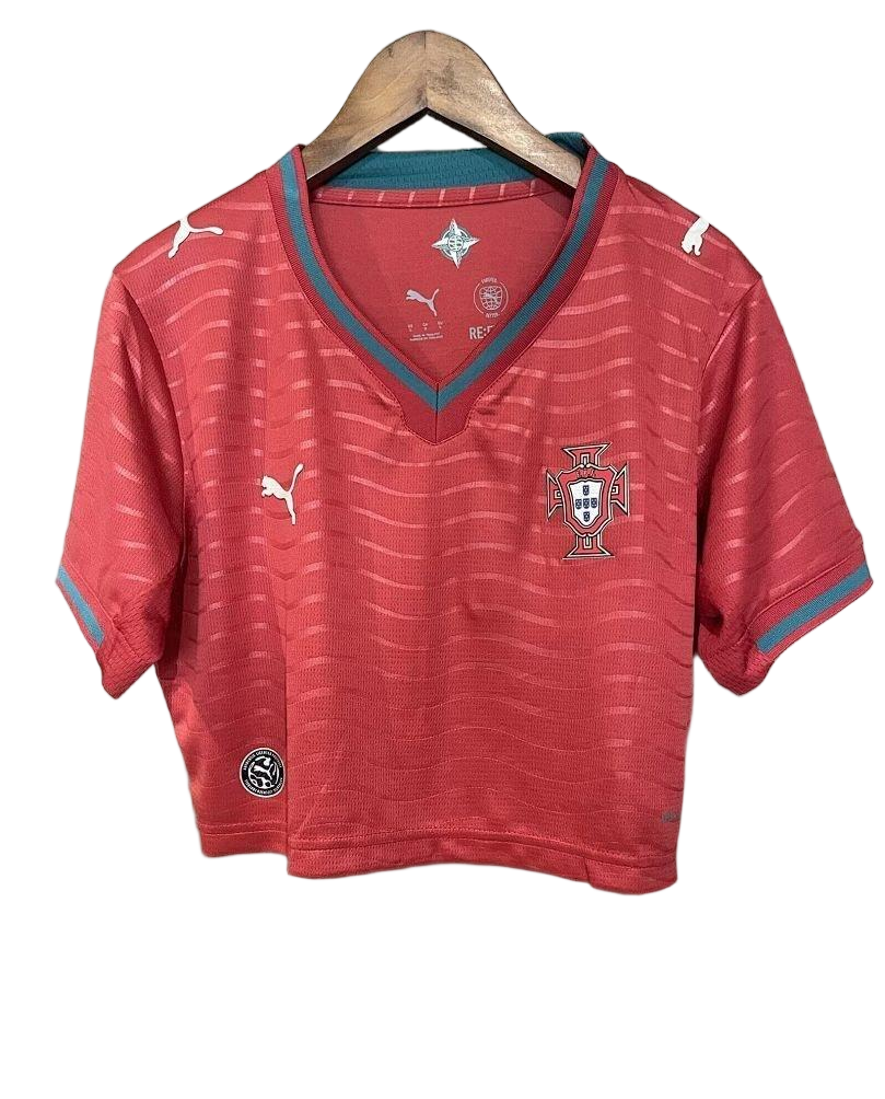 Portugal Soccer Jersey Women's Home Crop Top Shirt 2026 World Cup Edition in Red