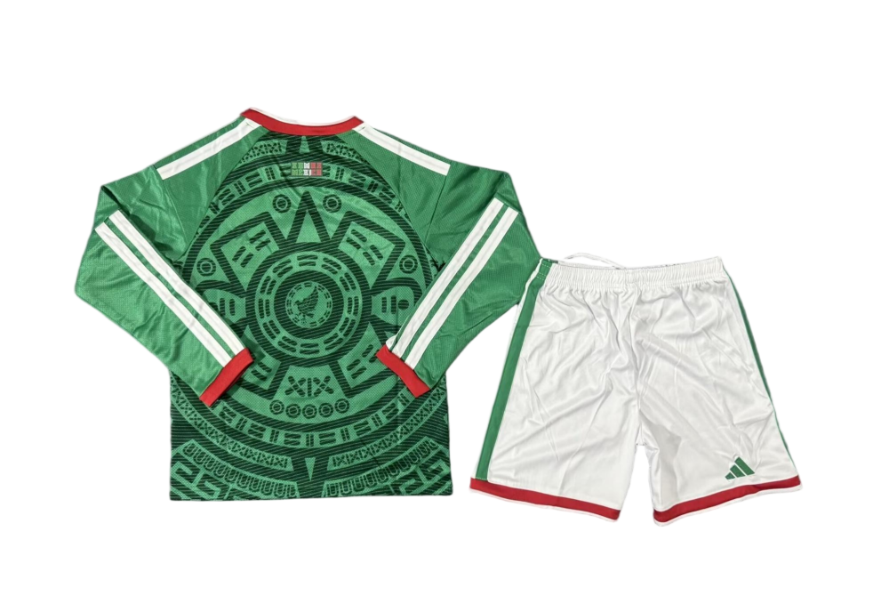 Mexico Soccer Jersey Home Long Sleeve Kids Kit Jersey+Shorts World Cup 2026