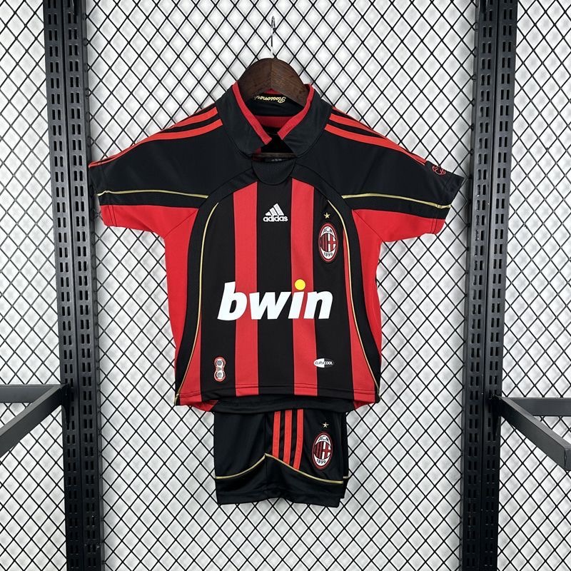 AC Milan Retro Soccer Jersey Home Kids Jersey & Shorts Kit 2006/07 in Red