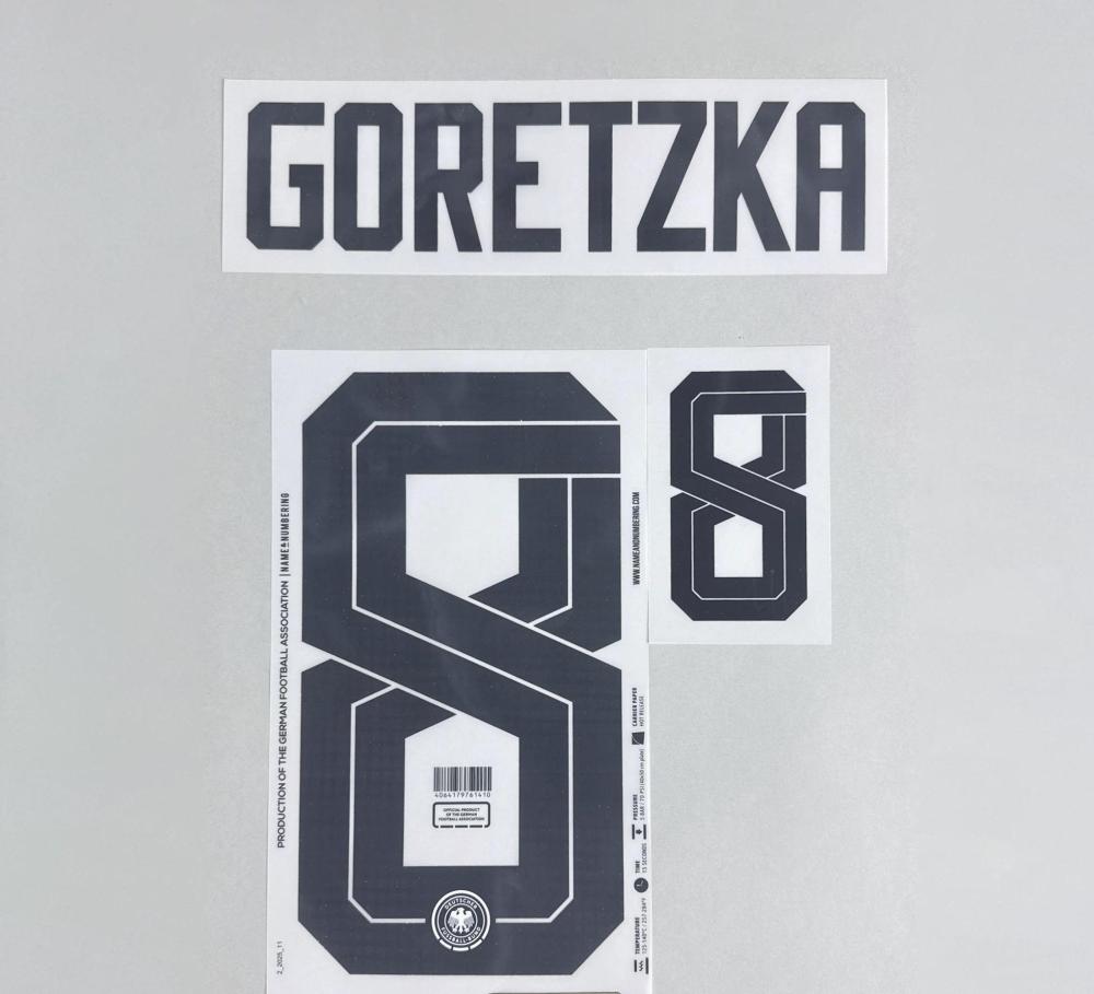 GORETZKA #8 Germany 2026 World Cup Home Football Soccer Name & Number Set