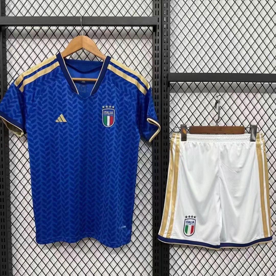 Italy Home Football Uniform Kids Jersey & Shorts Kit 2026 World Cup Edition in Blue