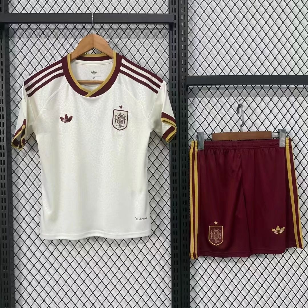 Spain Soccer Jersey Away Kids Jersey & Shorts Kit 2026 World Cup Edition in Off-White