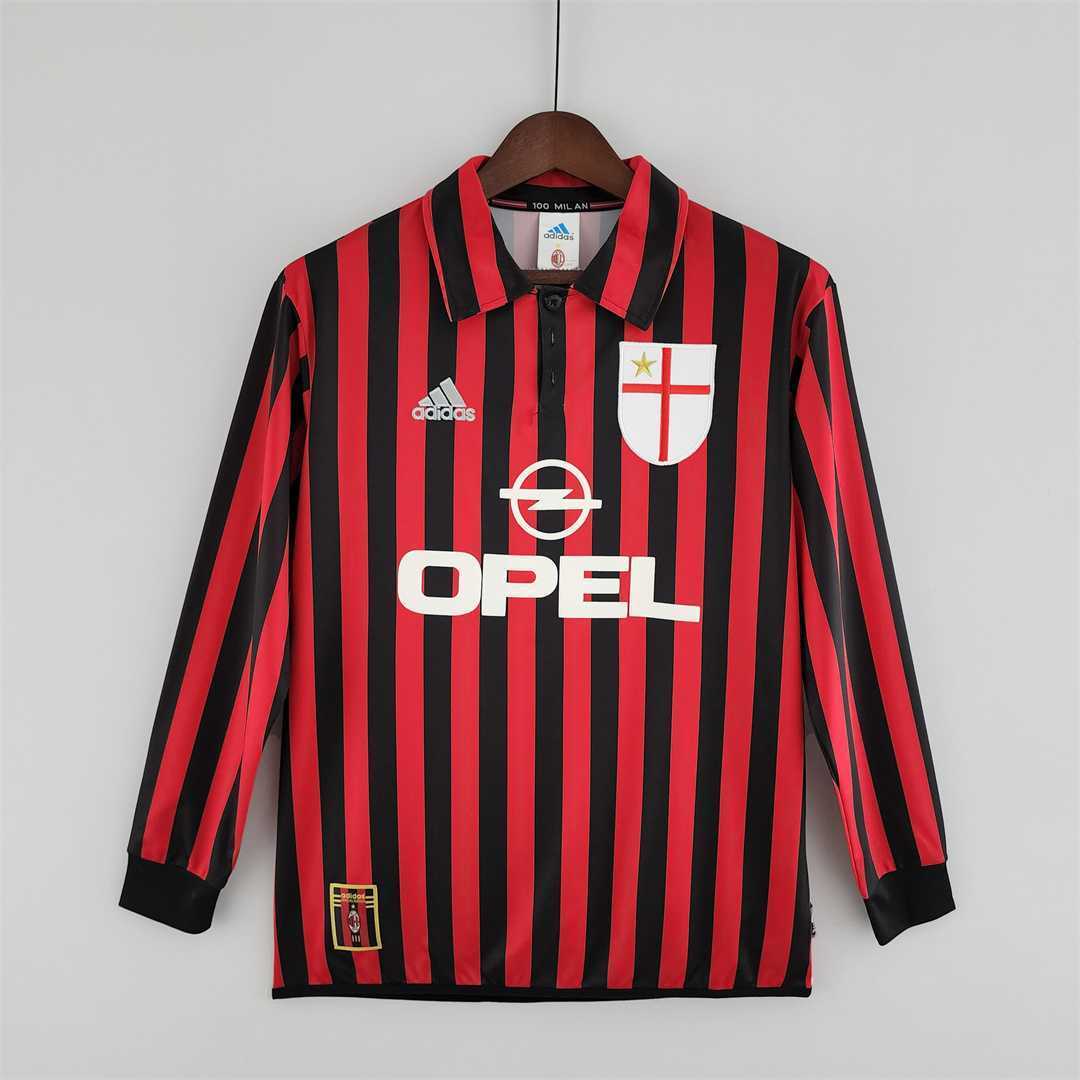 AC Milan Retro Soccer Jersey Centenary Home Long Sleeve Custom Shirt 1999/00 in Red