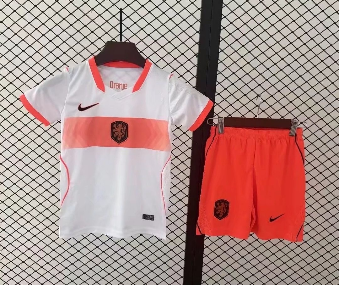 Netherlands Football Jersey Away Kids Jersey & Shorts Kit 2026 World Cup Edition in White